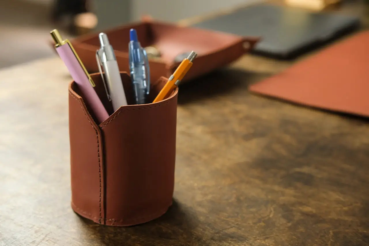 Schreibtisch-Set aus Leder